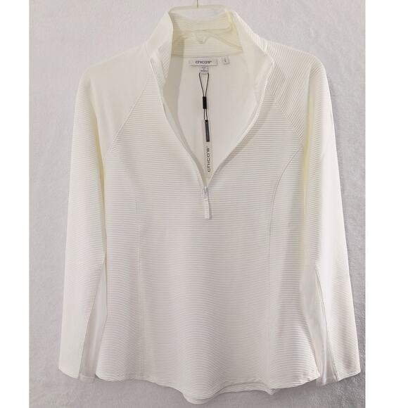 Chico's Activewear Top Qtr Zip Pullover Wmn's Sz M White Mesh Inset Long Sleeve - Picture 10 of 16